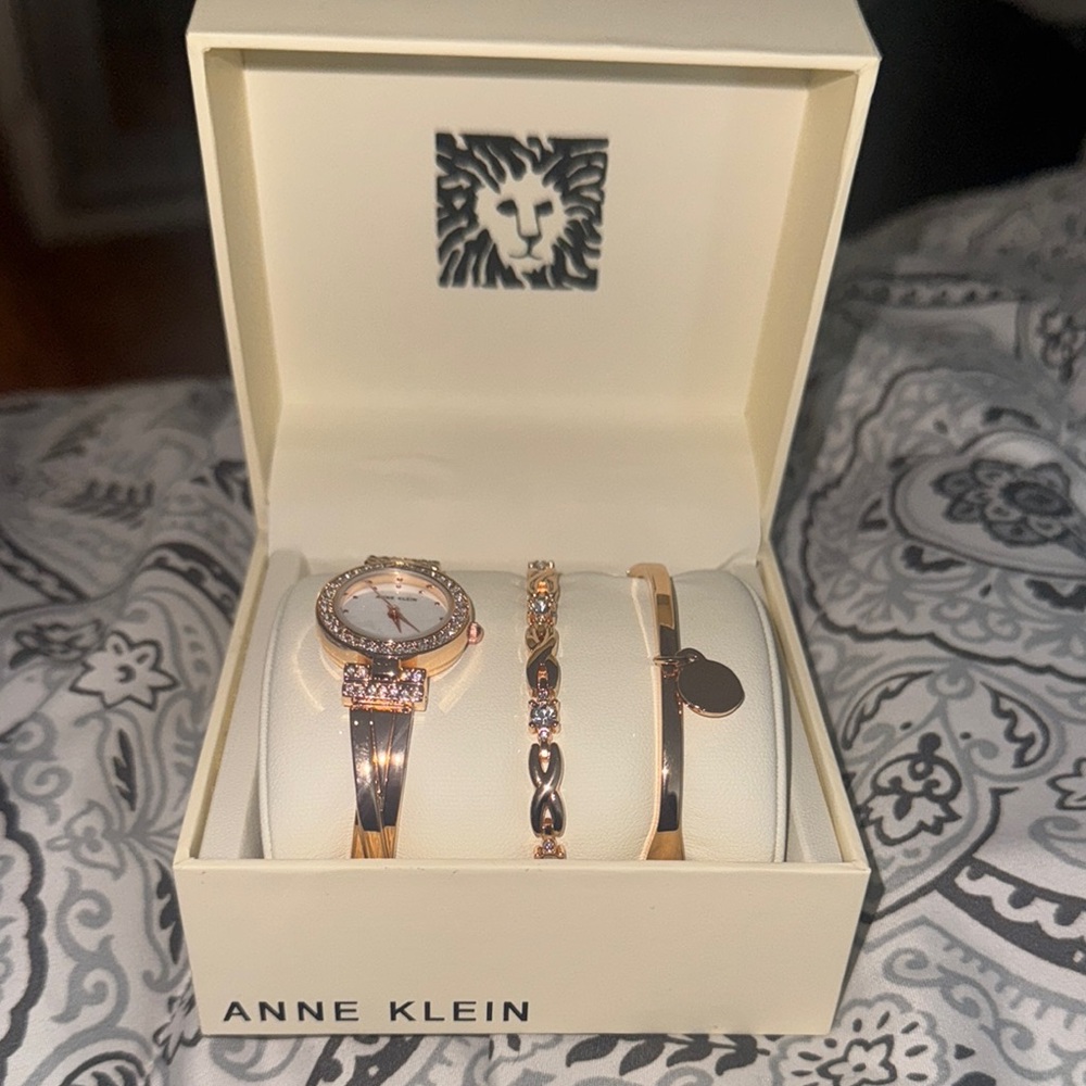 Anne Klein Rose Gold Watch and Bracelet Trio